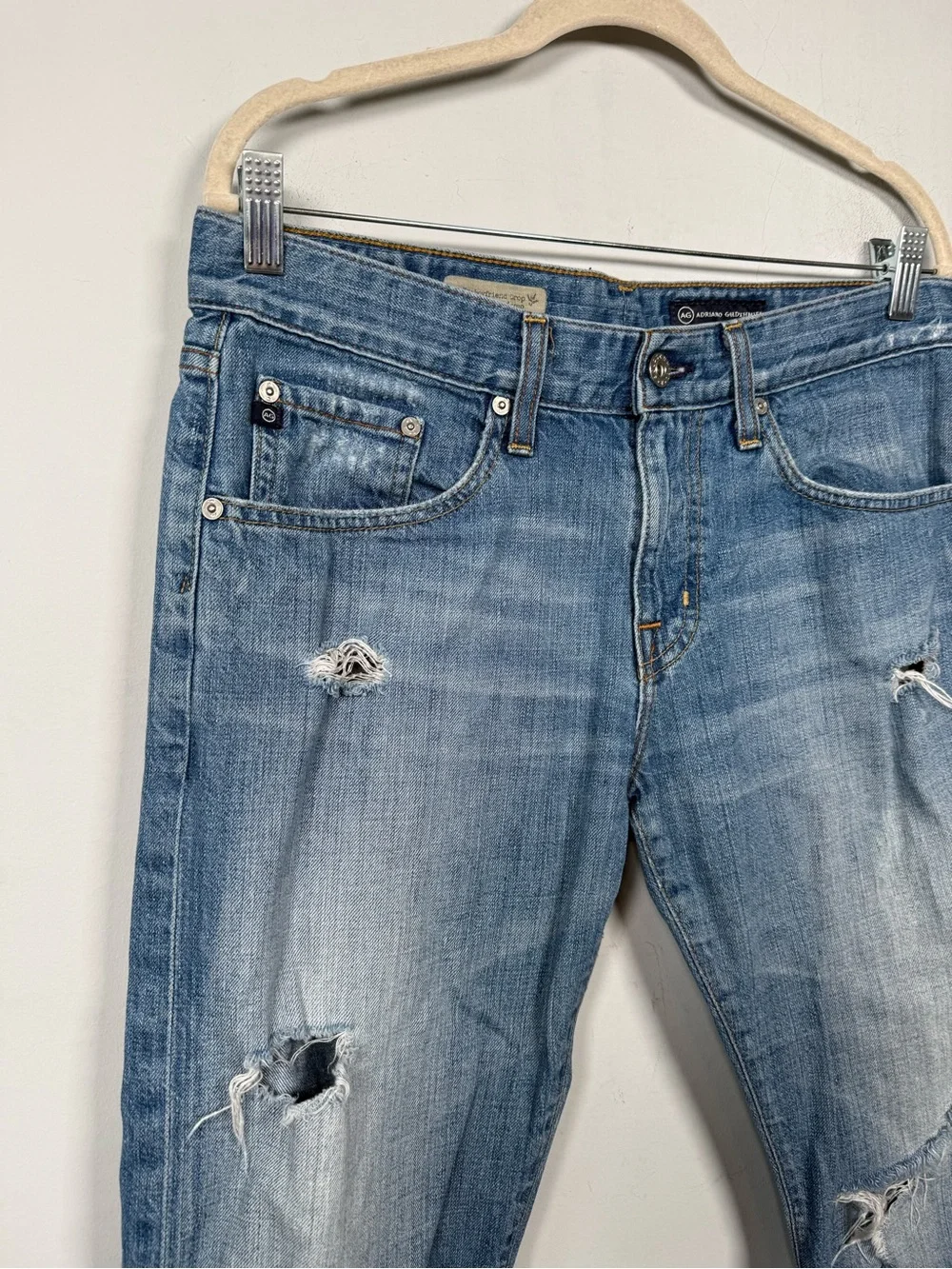 AG Adriano Goldschmied Ex Boyfriend Jeans w/Heavy Distressing, Size 29R